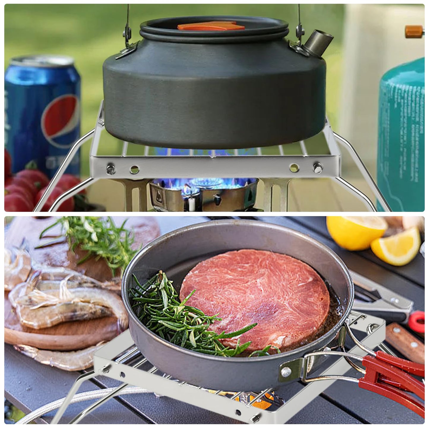 2pcs Folding Campfire Grill, 304 Stainless Steel Portable Campfire Grill Grate Small Camping Campfire Grill Grate Over Fire Pit Camping Grill for Outdoor Backpacking BBQ