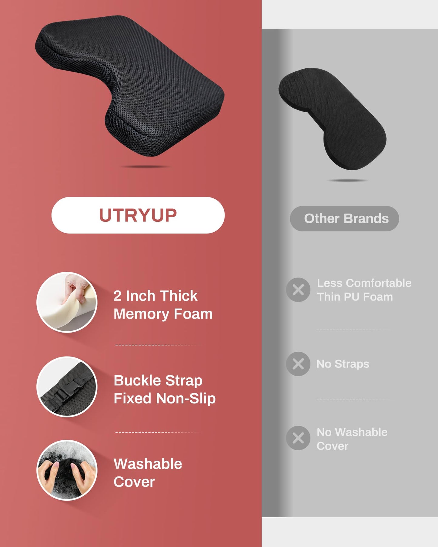 UTRYUP Rowing Machine Seat Cushion, Custom Memory Foam for Perfectly Fit, Washable Cover with Anti-Slip Fastening Strap, Compatible UTRYUP & Concept 2 and Other Row Machines - Rower Accessories Black
