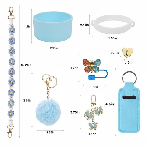 youyougu Stanley Cup Accessories Set - 8-Piece Set for 30 oz 40 oz Stanley Glass Accessories, Silicone Protective Cover, Water Bottle Handle Strap (Blue)