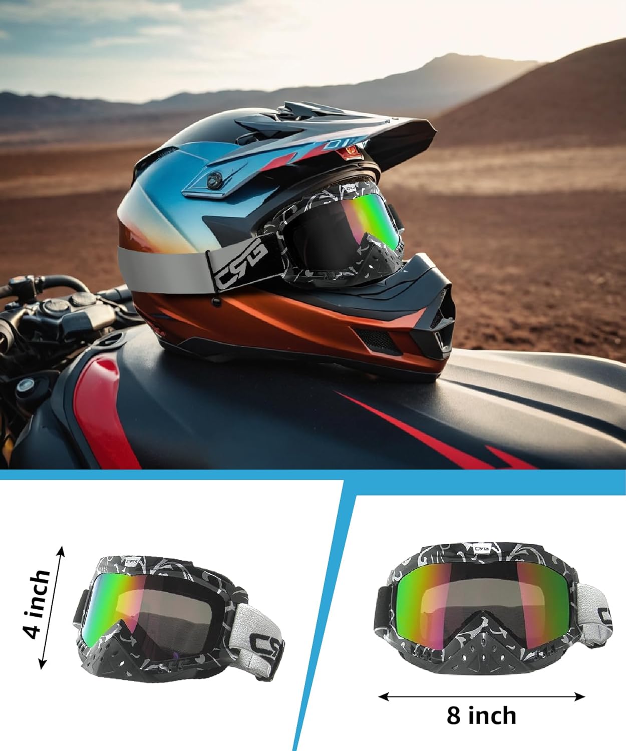CRG Sports Motorcycle Goggle Motocross ATV Dirt Bike Off Road Racing Goggles for Man, Woman, Adult