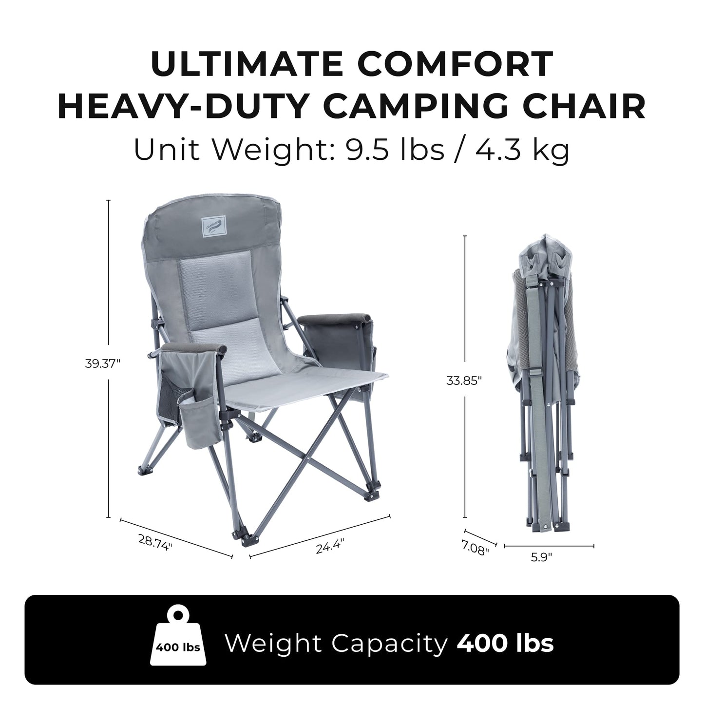 Camphor Designs Double Loveseat and Director Single Chairs for Outdoor Sports, Tailgating, Fishing, Lawn, and More