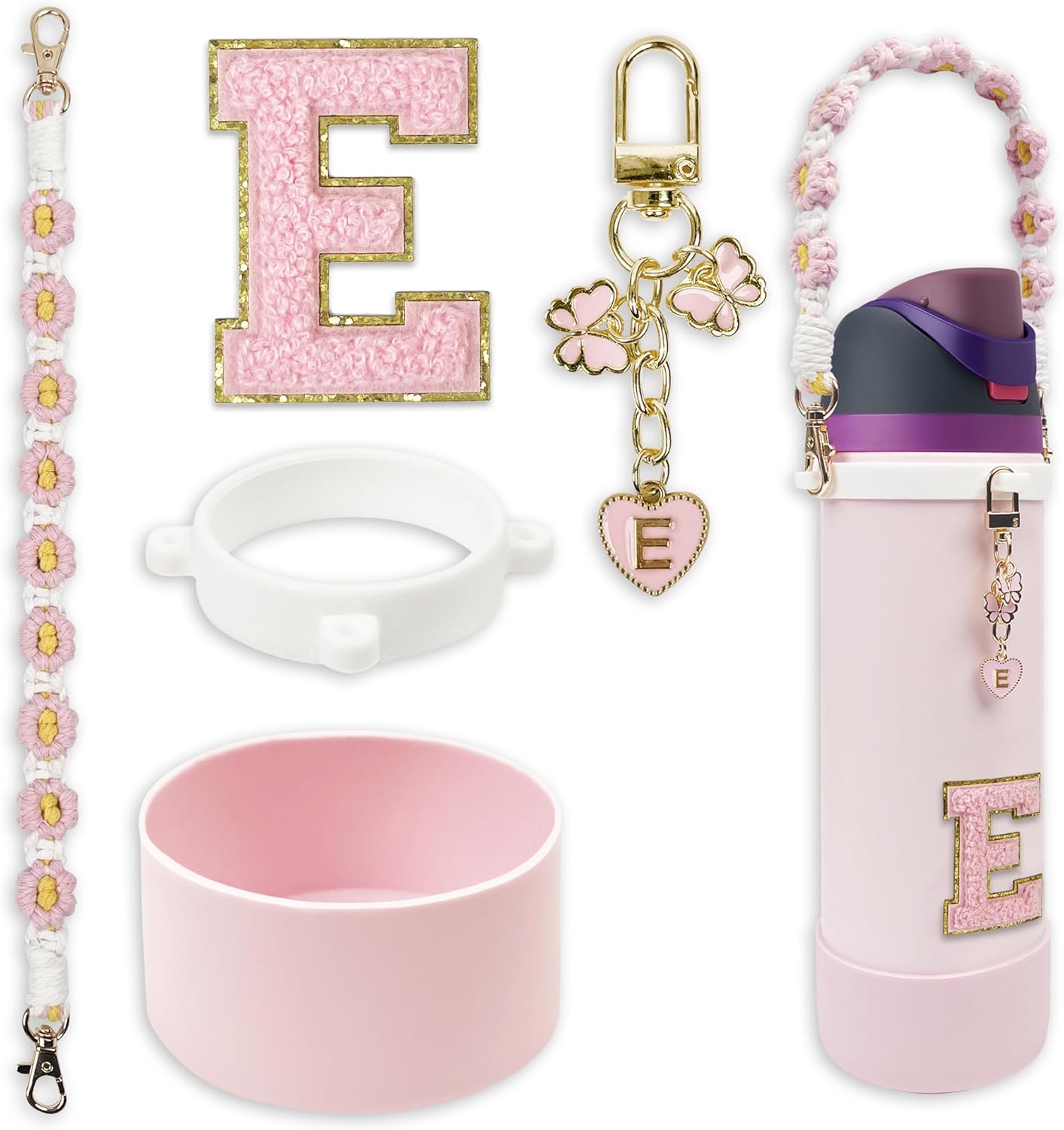 Silicone Boot Monogram Set for Owala Water Bottles | Cute Pink & Black Accessories