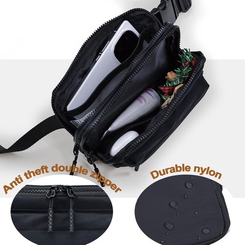 NWT XPEDITION Crossbody Bags for Women & Fanny Pack for Men, Lightweight Adjustable Strap Belt Bag for Travel, Running, Hiking with Multiple Pockets, Black