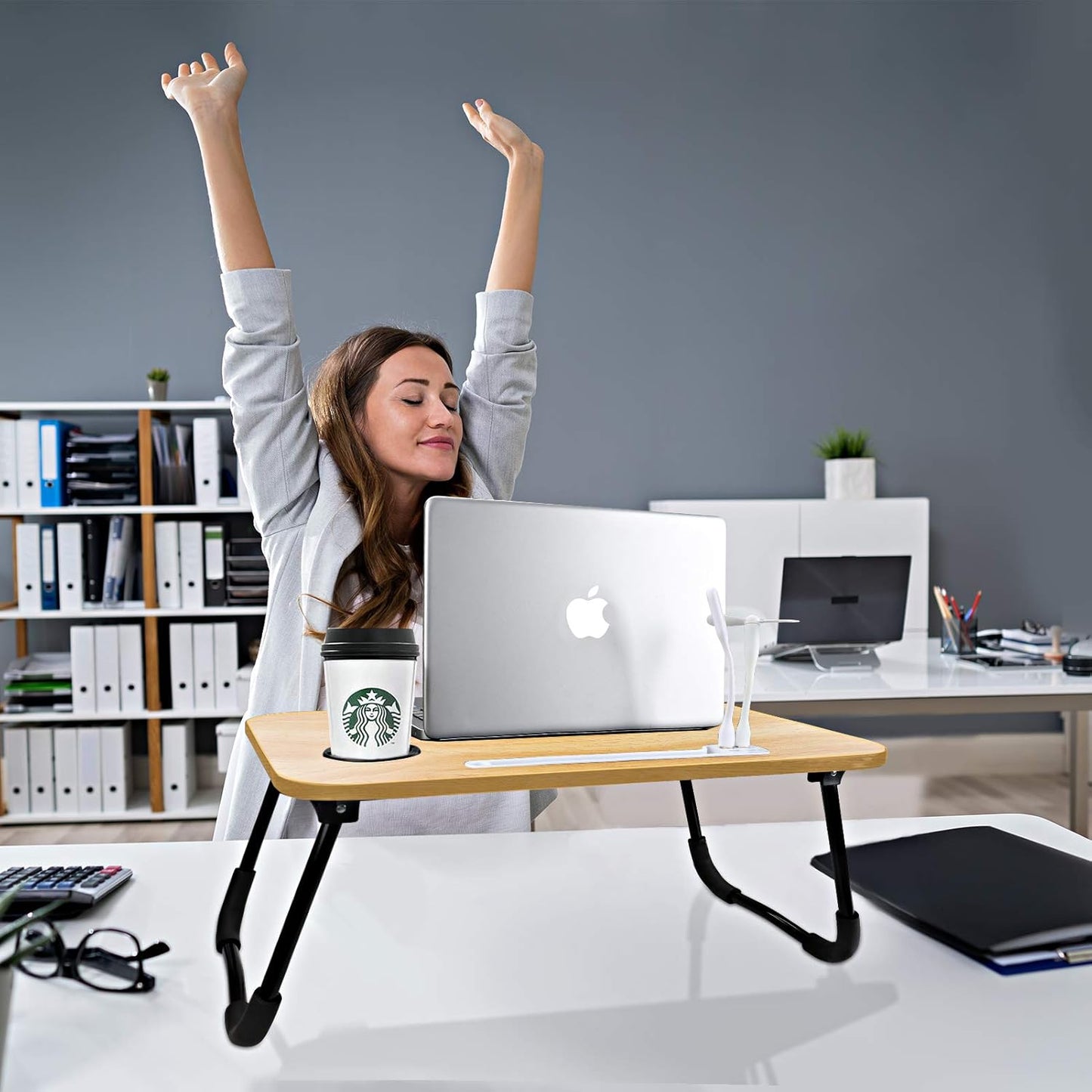 Laptop Bed Desk,Portable Foldable Laptop Lap Desk Tray Table with USB Charge Port/Cup Holder/Storage Drawer,for Bed/Couch/Sofa Working, Reading