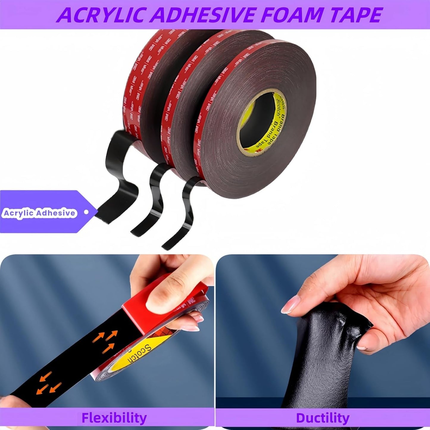 Double Sided Tape Heavy Duty, Mounting Adhesive Tape 1/4 in x 15.4 ft, Waterproof Adhesive Strip Tape for Indoor & Outdoor, Automotive Trim, Garage,LED Strip Lights, Home Decor