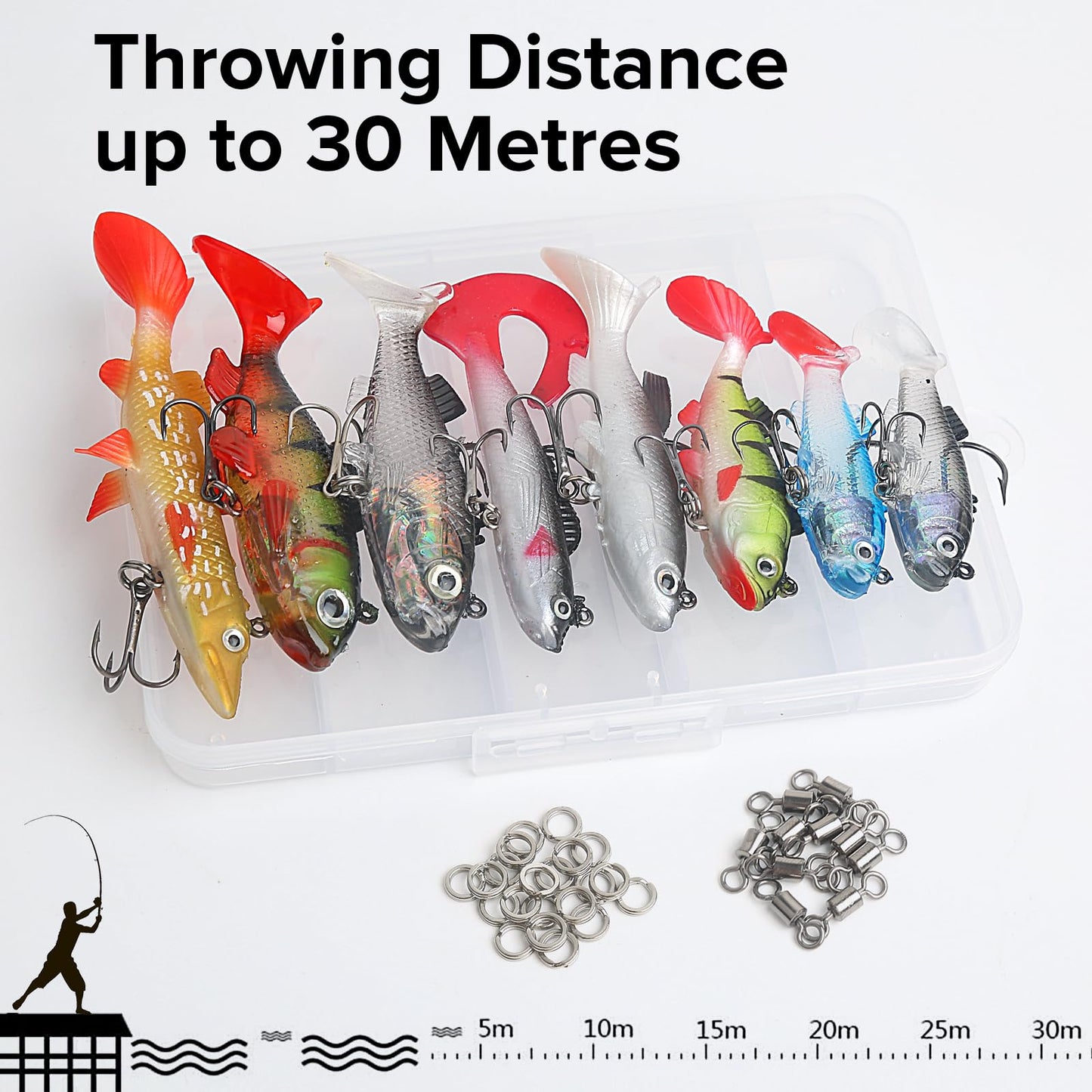 Realure 8 Pcs Fishing Soft Plastic Lures, Pre-Rigged Jig Head Soft Fishing Lures, Paddle Tail Swim Baits for Bass Fishing, Premium Fishing Bait for Freshwater Saltwater, Trout Pike Fish Lures