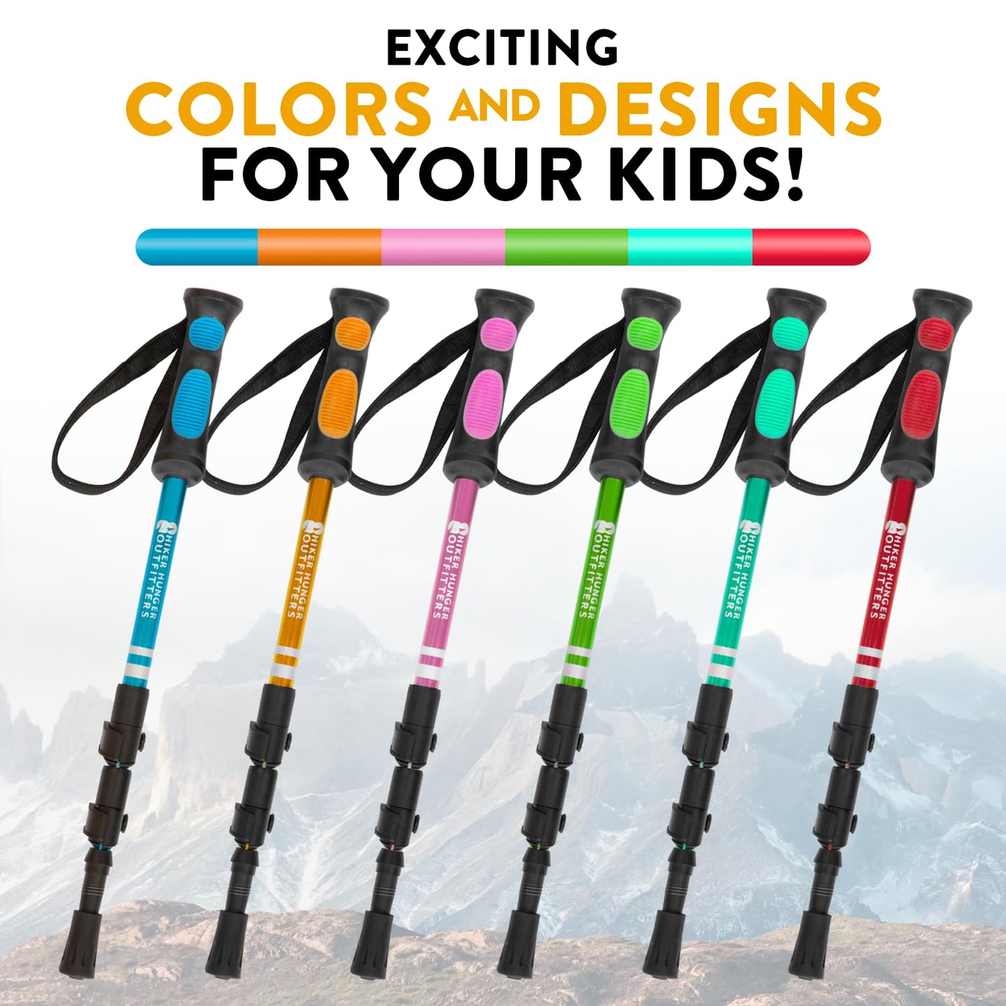 Kids Hiking Poles by USA Brand - Lightweight Collapsible Kids Walking Stick w/Quick Adjustable Flip Locks