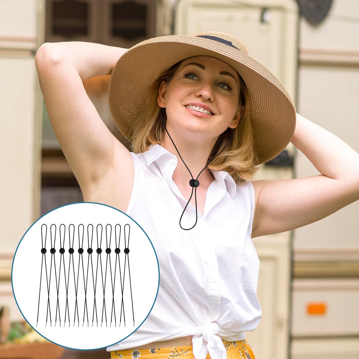 10 Pcs Flexible Hat Chin Cord, Adjustable Hat Strap Clips Elastic Hats Removable Chin Cord Anti-Lost Cap Strap Clips Fastener for Golfing Boating Fishing Hat Outdoor(Black)