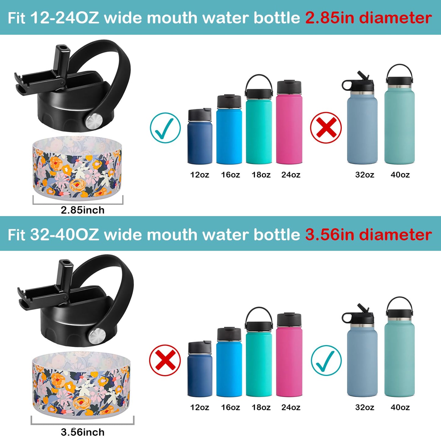 HEYSKAY Anti-dust Straw Lid and Protective Silicone Base Boot for Hydro Flask Wide Mouth 32oz 40oz and Other Brand Insulated Wide Mouth Sport Water Bottle