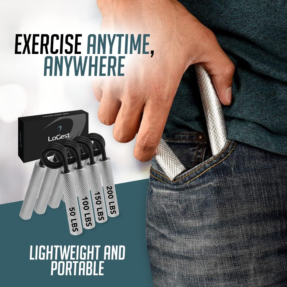Logest Metal Hand Grip Set, 100LB-200LB 3 Pack 50LB-200LB 4 Pack No Slip Heavy-Duty Grip Strengthener with Gift Box, Great Wrist & Forearm Hand Exerciser, Home Gym, Hand Gripper Grip Strength Trainer