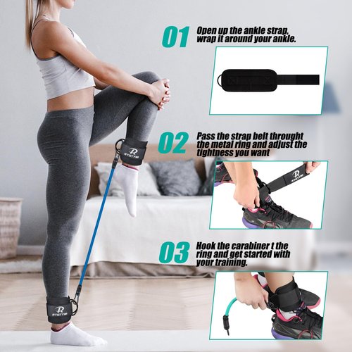 Ankle Resistance Bands Set - 60LB Adjustable Tube Bands for Glutes & Legs Workouts - 3 Different Pounds - Recoils & Ankle Strap for Women & Men