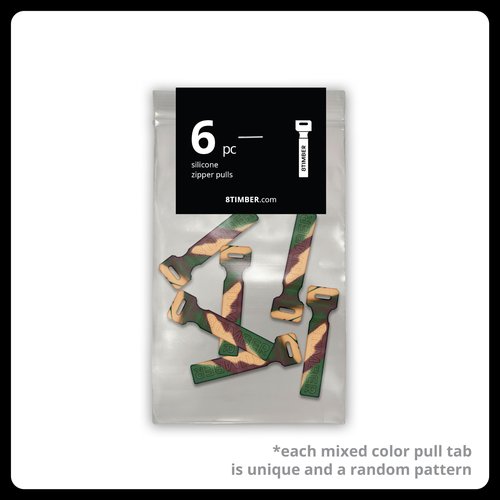 8TIMBER Zipper Pulls Set 6-Pack — Durable Silicone Accessories for Customizing Backpacks, Identifying Travel Luggage (Camo)