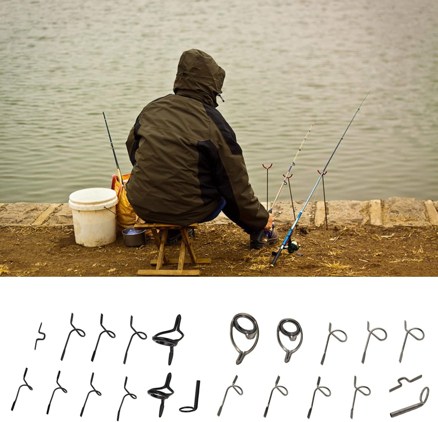11 Pcs Black Fishing Fly Rod Guide Set Stainless Steel Frame DIY Eye Rings Different Size Guide Corrosion-Resistant Fishing Rod Guide Fly Rod Guides and Tips, Fishing Rods, Rods and Accessories