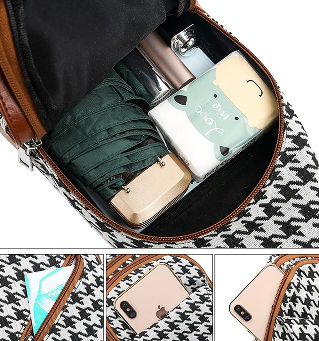 DAISHA Houndstooth Canvas Shoulder Casual Sling Bag Backpack Multi-pocket,Chest Bag Crossbody Daypack for Men Women. (Black)
