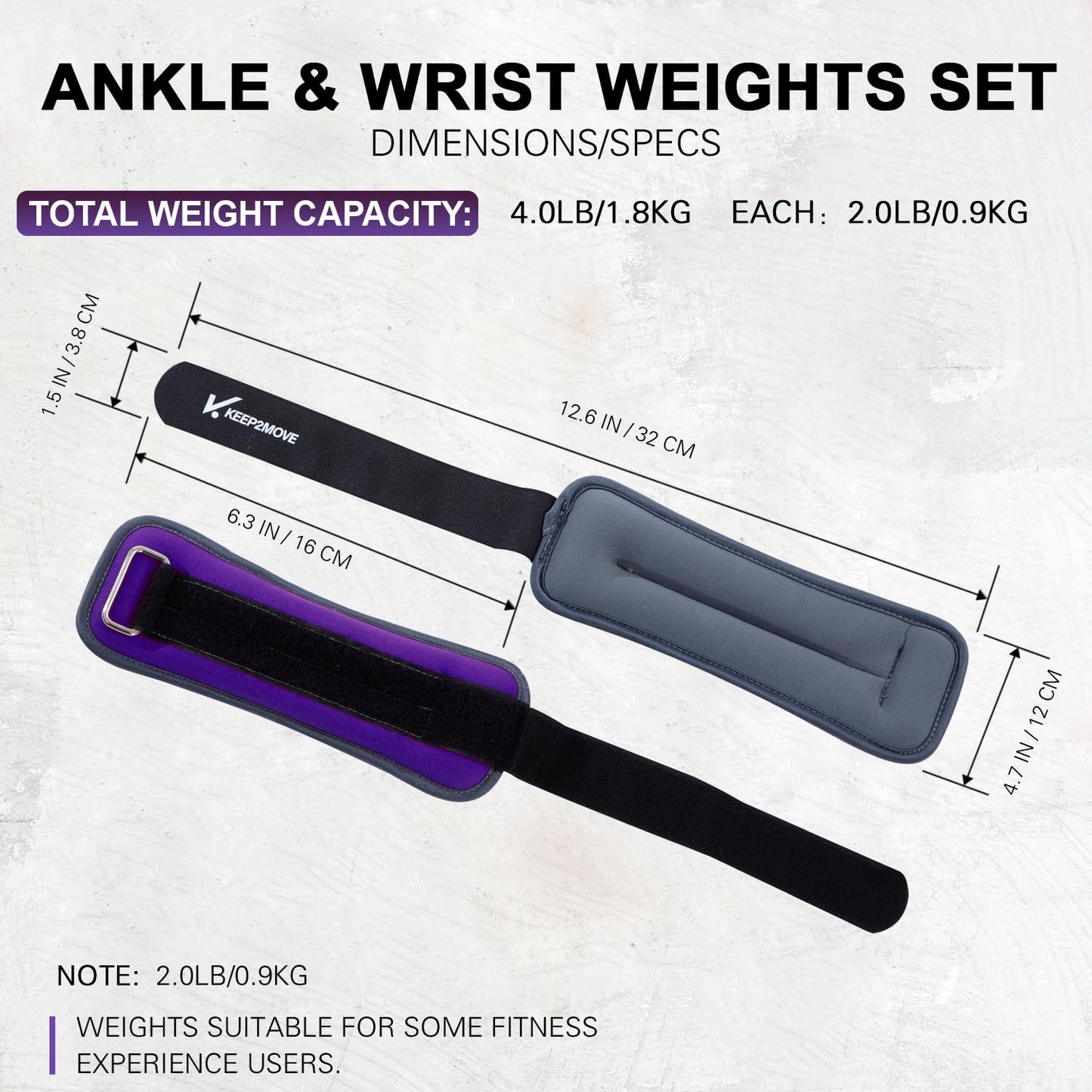 KEEP2MOVE Ankle Weights for Men Women Kids 1 Pair 2Lbs Each, Rectangular Strength Training Wrist Weights with Adjustable Strap for Walking, Running, Pilates, Yoga, Dance, Aerobics, Cardio Exercises