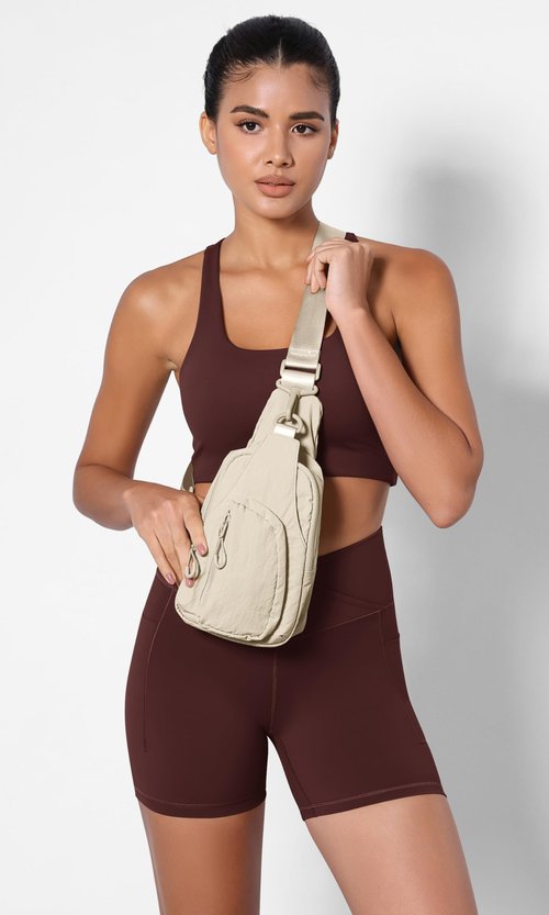 ODODOS Daily Sling Bag with Adjustable Straps Crossbody Chest Bag Lightweight Small Backpack for Casual Outdoor Traveling Hiking, Beige