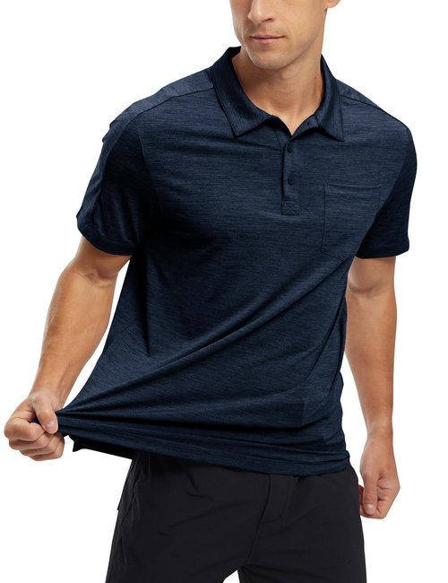 TBMPOY Men's Polo Shirts Short Sleeves with Pocket Lightweight Quick Dry Outdoor Casual Work Golf Sports Shirt Navy XXL