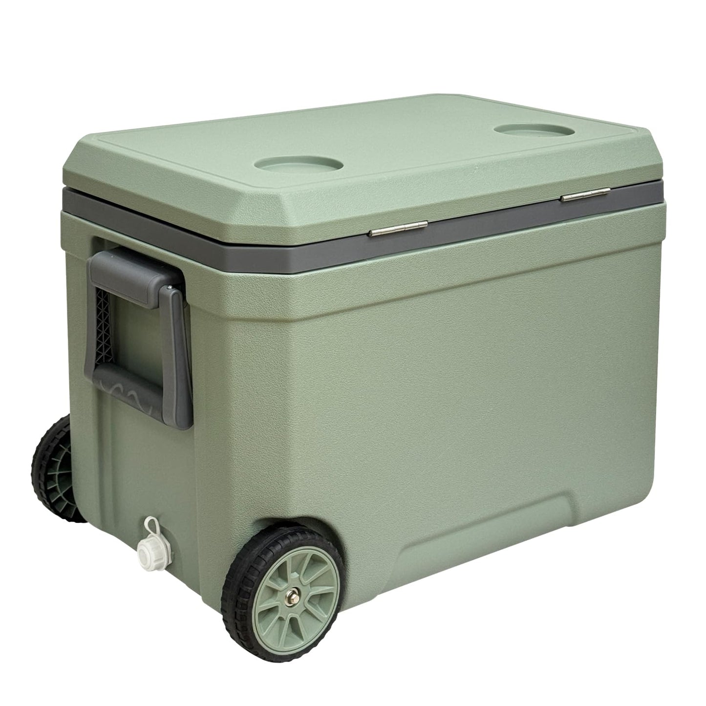 JUST-V 45L Cooler Insulated Portable Ice Chest Box with Heavy Duty Wheels Keeps Ice for up to 5 Days, Great for Beach, Camping, Tailgating, Sports, & More Green
