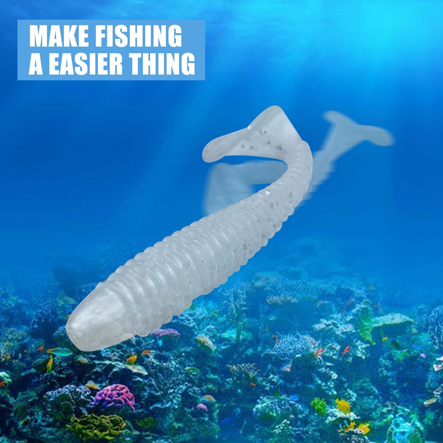 MAFIMOEA50/40/30Pcs Paddle Tail Swim Baits Lures Fishing Soft Plastic Lure Kit for Bass Trout Walleye Crappie 5.5cm 6.5cm 7.5cm