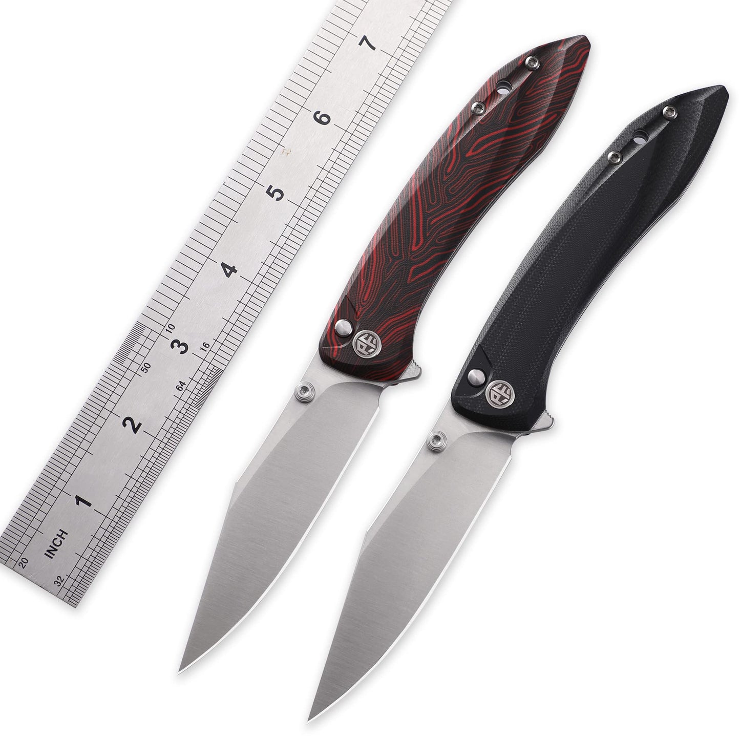 Petrified fish PFE08 Grow Folding Knife,3.62" K110 Satin Blade, 3.8oz G10 Handle Button Lock Pocket Knife for EDC (Black G10)