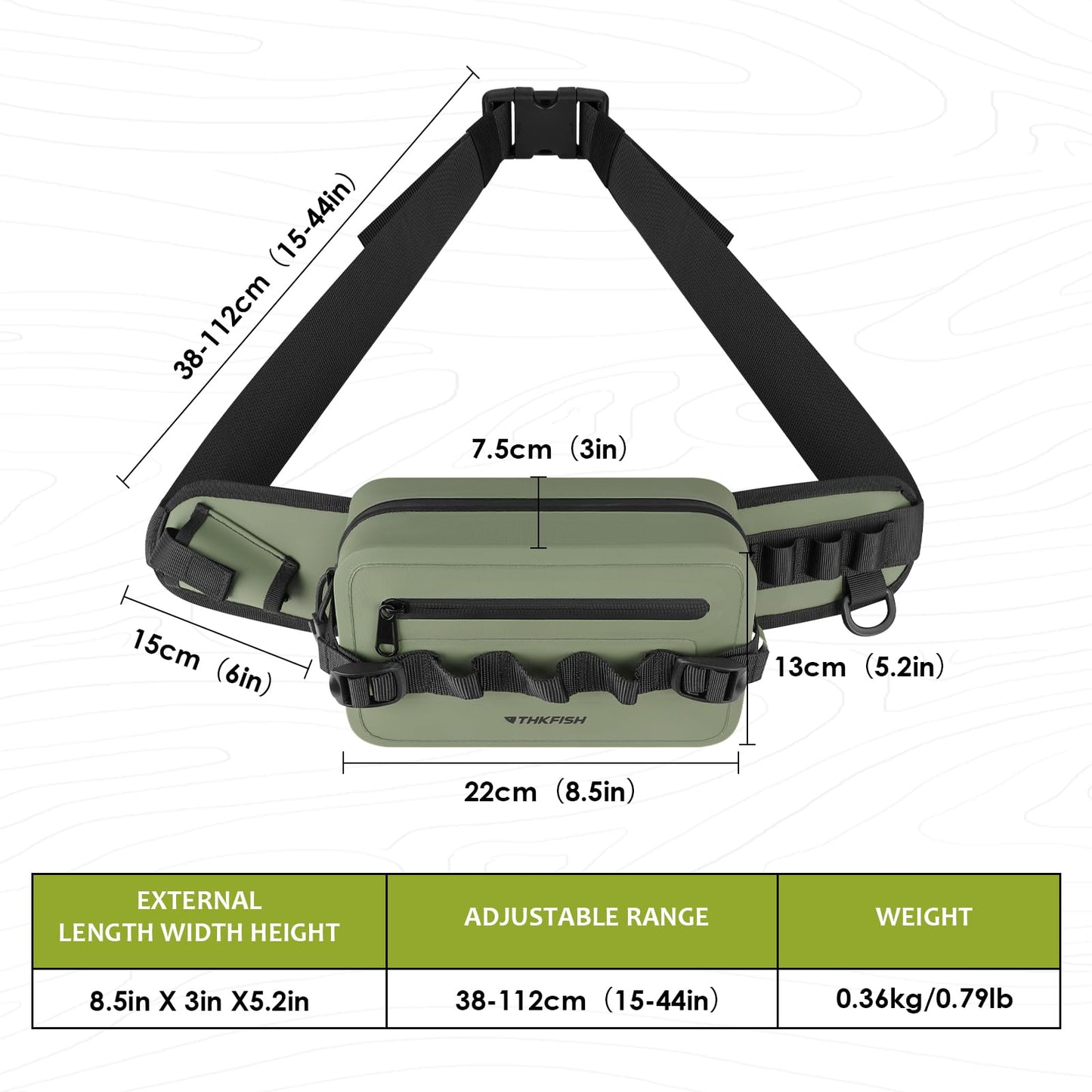 thkfish Waterproof Fishing Waist Pack,Fishing Tackle Bag Fanny Pack with Adjustable Strap Fishing Rod Holder,Airtight Zipper Closure,Lightweight Sling Fishing Waist Bag for Fly Fishing, Kayaking
