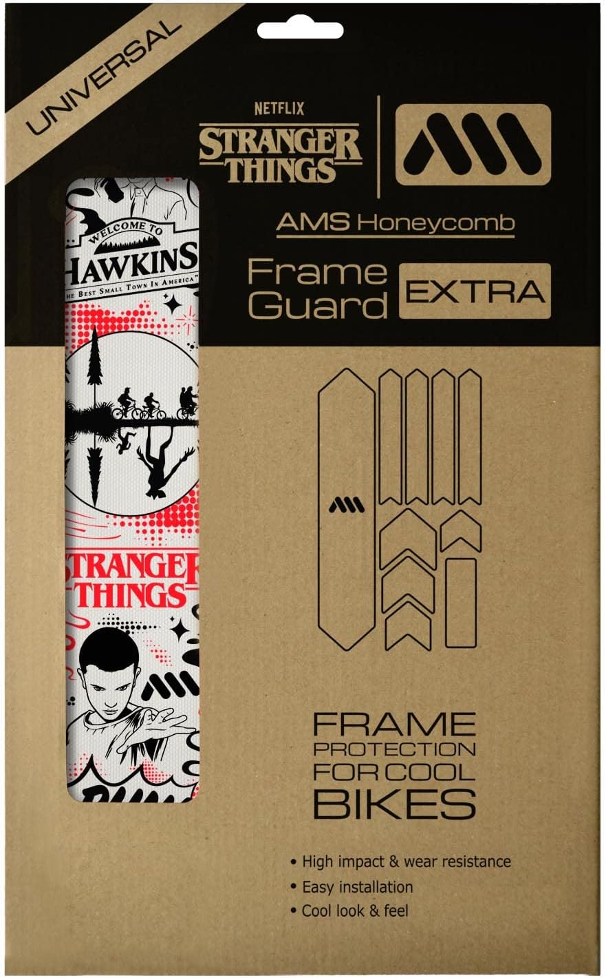 All Mountain Style Bike Frame Protector Extra - Universal Fit, 10-Piece Set for Down Tube, Chainstay, Cable Wear, High-Impact Honeycomb PVC