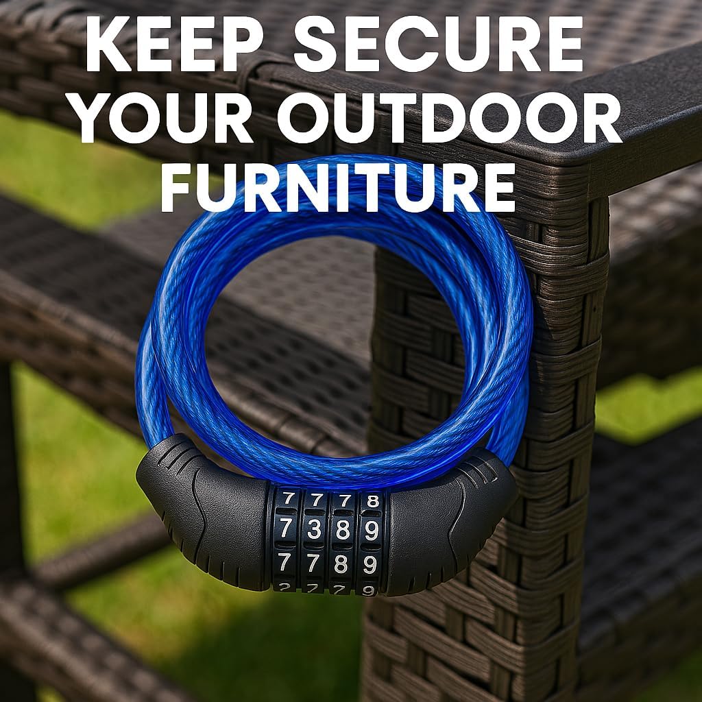 4 ft Steel Cable Bicycle Lock – 10mm PVC Coated, 4-Digit Resettable Combination for Bikes, Scooters, and Outdoor Use
