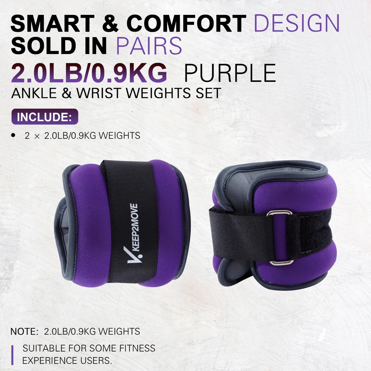 KEEP2MOVE Ankle Weights for Men Women Kids 1 Pair 2Lbs Each, Rectangular Strength Training Wrist Weights with Adjustable Strap for Walking, Running, Pilates, Yoga, Dance, Aerobics, Cardio Exercises