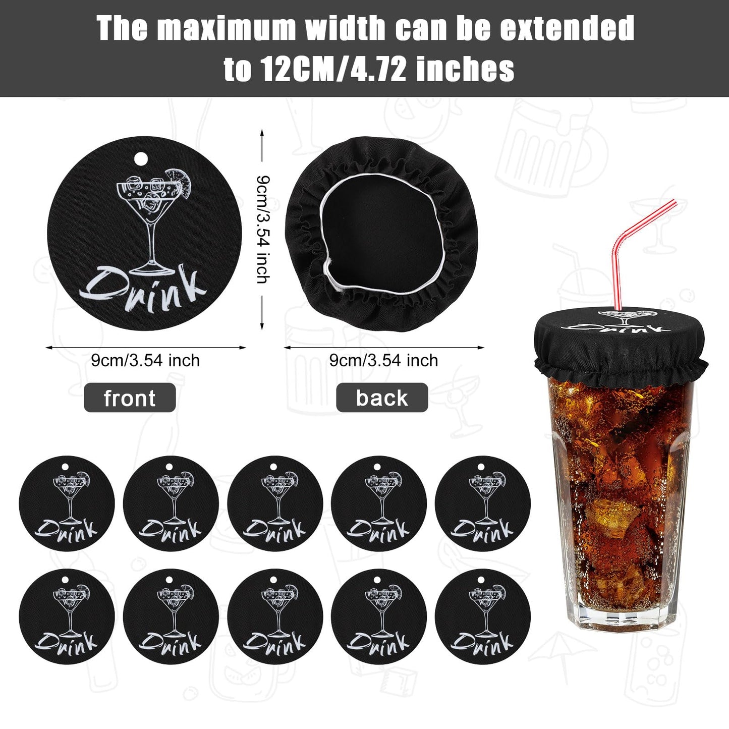 10pcs Drink Cover for Alcohol Protection, Washable Cup Protector Cover Scrunchie Anti Spike Reusable Drink Protection Cap with Straw Holes for Women Girls Club Bar