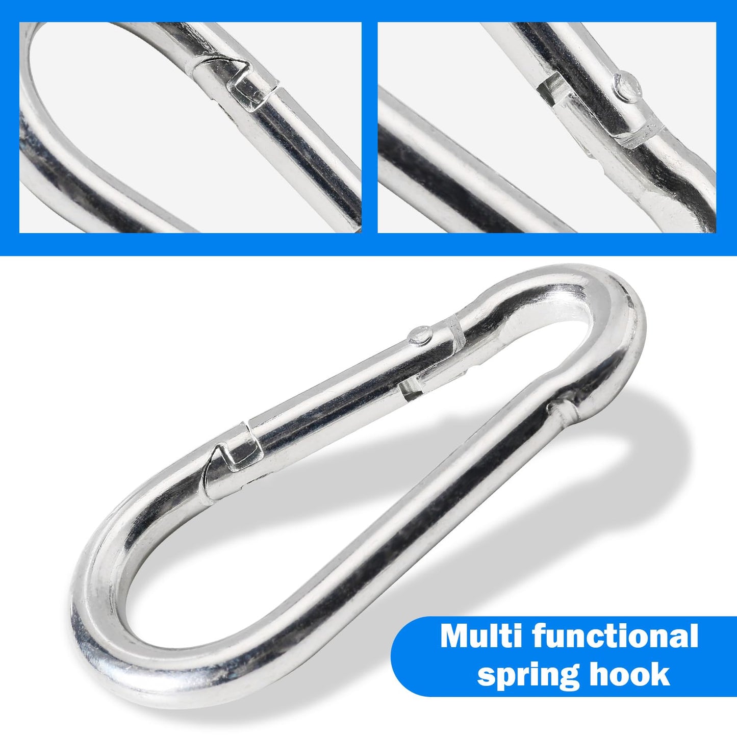 3.1 Inch M8 Stainless Steel Spring Snap Hook, Holds to 396lb/180kg (Max) for Bowflex Home Gym Accessories 304 Stainless Steel Metal Clip Silver 6- Pcs