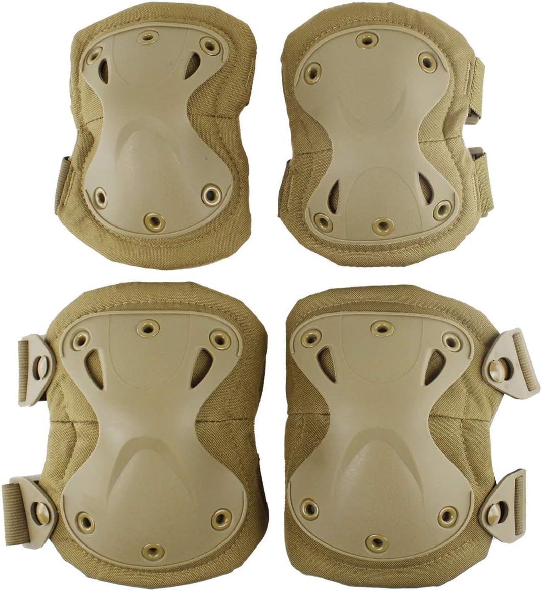 AOUTACC Tactical Combat Knee & Elbow Protective Pads Set for Outdoor CS Paintball Game Cycling Safety Skateboarding Gear Skates Knee Protection Guard Pads
