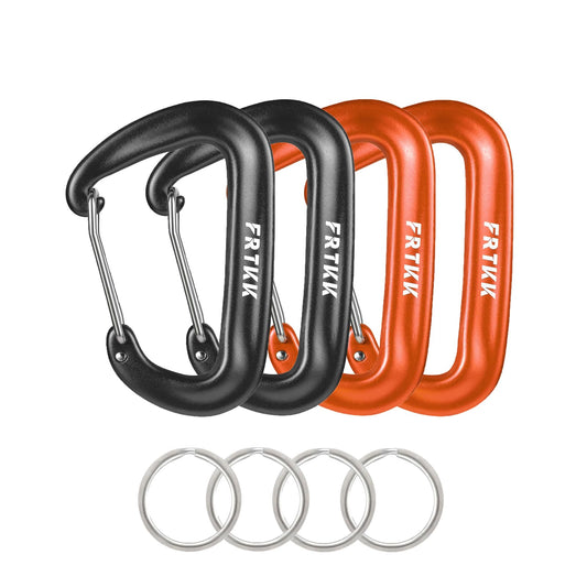 2PCS Carabiner Clips, 12kN (2697 lbs) Heavy Duty Caribeener Clip, 3" Aluminum D Ring Shape Carabeaners with 2PCS Keyrings Keychain Hook for Camping Hiking Backpack Locking Dog Leash (2 Black+2 Orange)