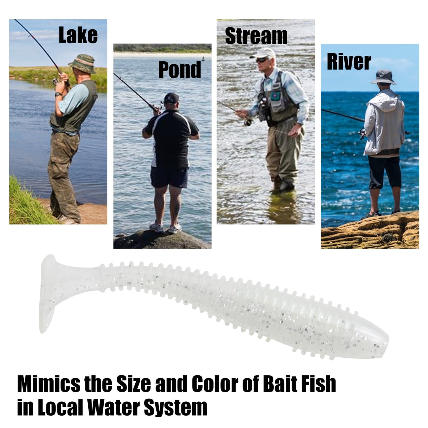 Little Soft Plastic Swimbaits, 75/60 PCs, 2.5"/3" Full Solid Body Paddle Tail Lures with Dia 0.44"/0.46", CWSDXM Fishing Baits, Thin Rib Shad for Trout Crappie Bass, Swimmers(3", White)