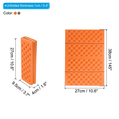 PATIKIL 15"x10.6"x0.4" Foldable Hiking Seat Pad, 2 Pack XPE Cushion Sitting Pads Foam Mat Waterproof for Outdoor Camping Picnic Stadium, Orange/Drak Green