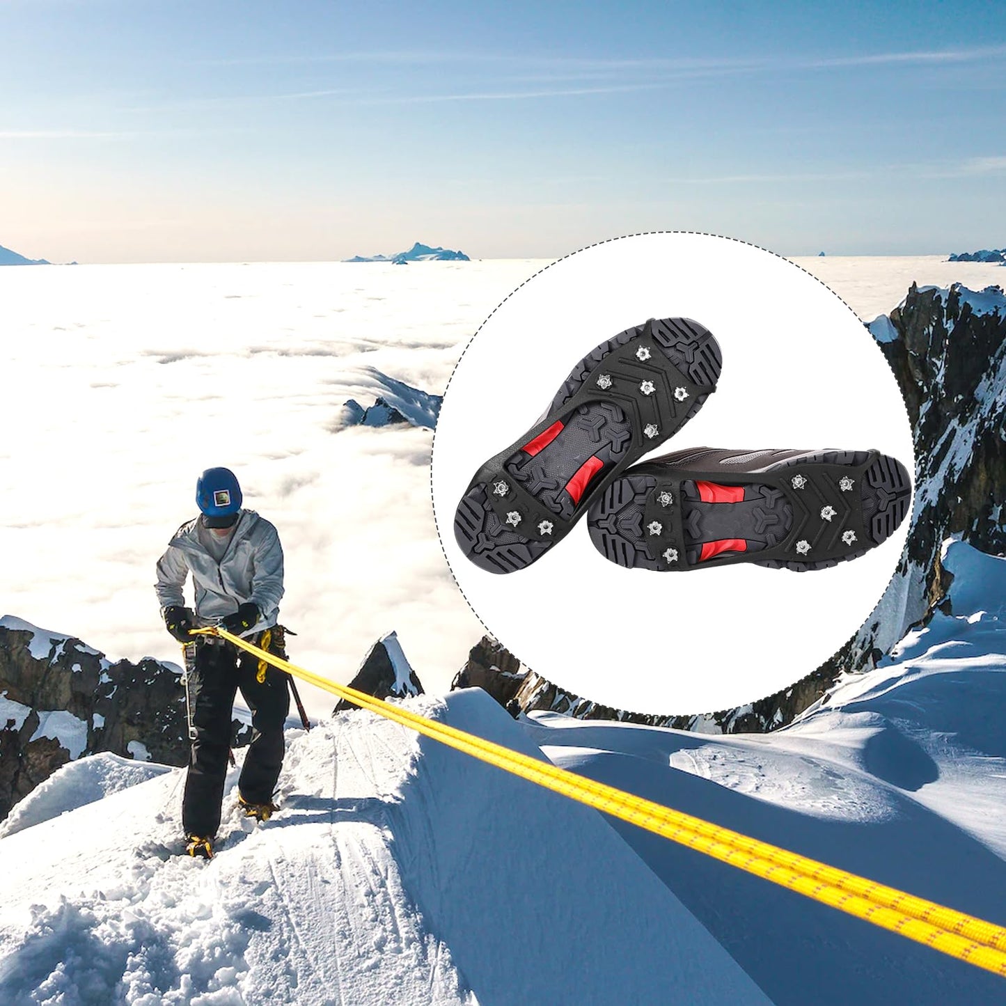 2 Pairs Crampons Spikes, Ice Cleats Non Slip Gripper Spikes with 8 Steel Studs Traction Cleats Grips for Boots Shoes Climbing Mountaineering Hiking Walking on Ice Snow (M Size)