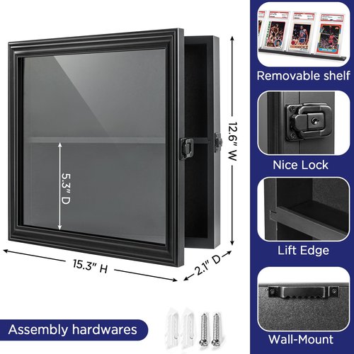 Graded Cards Display Frame, Baseball Card Display Case Wall Mount Sports Trading Card Display Case-Black