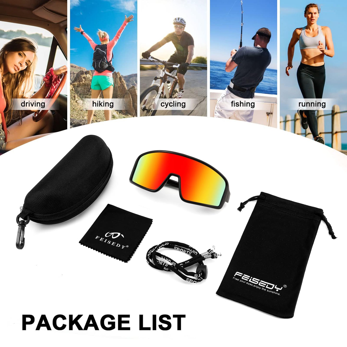 FEISEDY Men Women Cycling Sports Sunglasses Fishing Running Trekking Baseball 80s 90s Shield Sunglasses B2962