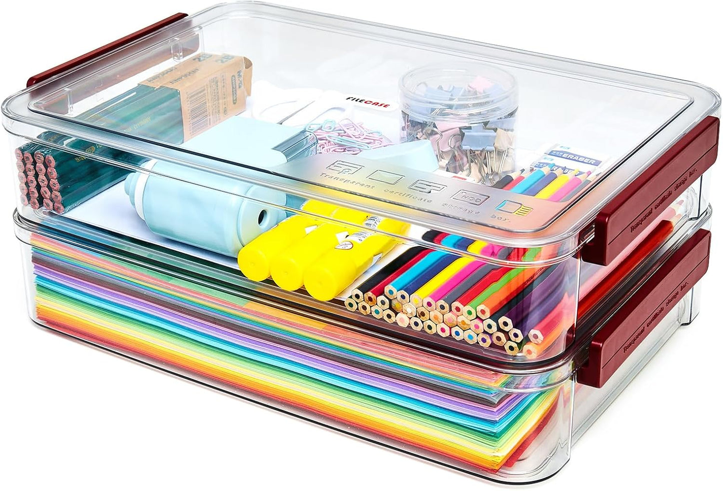 2 Pcs 5.5qt 9 x 13 Plastic Portable Project Case With Snap-Tight Latch Clear Stackable Storage Box With Lids Organizer Container For A4 File Photo Documents Scrapbook Craft Art Supplies