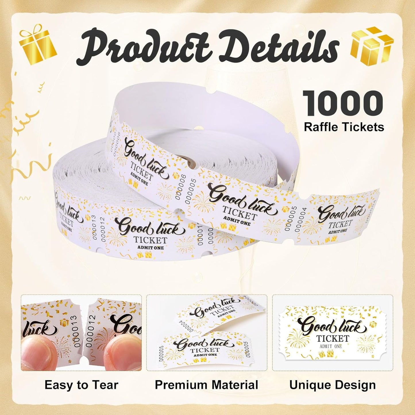 1000 Pcs Drink Ticket Single Raffle Tickets Roll Cocktail Design Free Drink Ticket for Events Wedding Work Formal Parties Leisure Class Reward