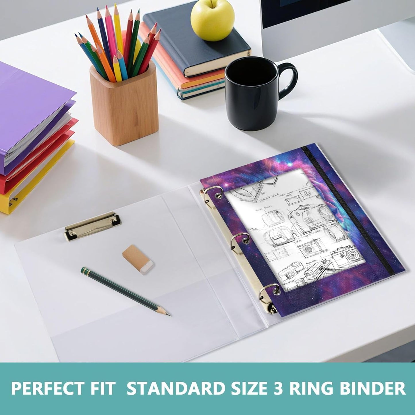 Largemouth Bass Fish 2 Pack 3 Ring Binder Pocket A4 Size Binder Pouches Clear PVC Loose Leaf Folder Sleeves Storage Bags for Files, Documents