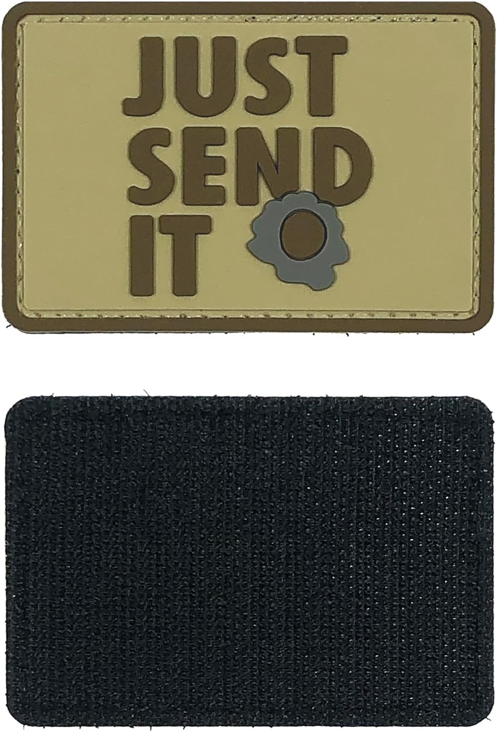Just Send It Sniper Rubber Tactical Patch 2.95x2 inches with Hook Fastener Back for Hats Caps Clothing Vests Bags Backpacks (Tan)