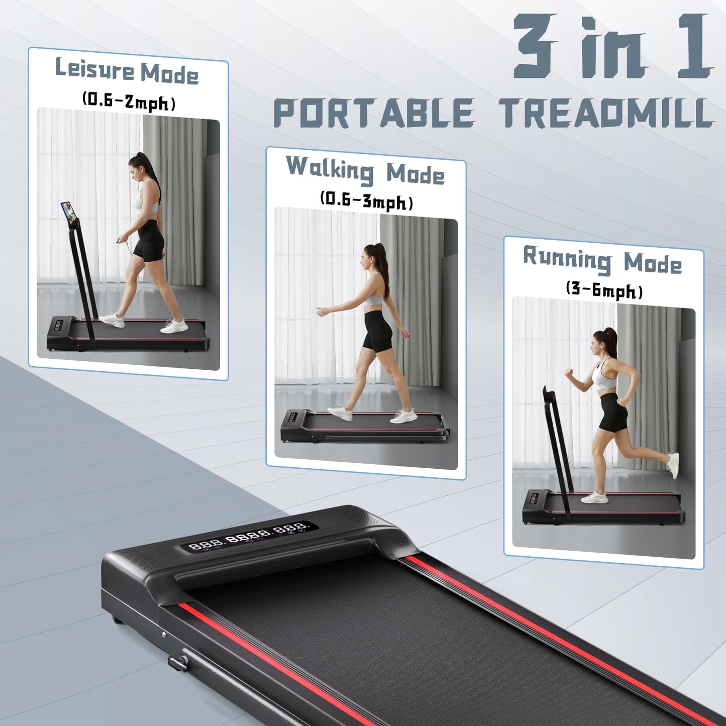 Sperax Treadmill,Walking Pad,Under Desk Treadmill,3 in 1 Folding Treadmills,Treadmills for Home,Black Red