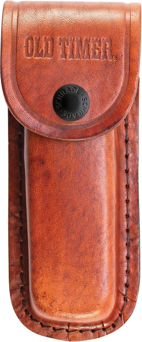 Schrade Old Timer 25OT Folding Hunter 9.3in Traditional Pocket Knife with 2 High Carbon SS Blades, Ergonomic Handle, and Leather Belt Sheath for EDC, Camping, Whittling, and Outdoors, One Size, Brown