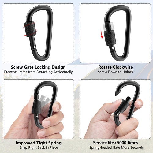 sprookber 3" Locking Carabiners | Keychain Carbineers D Ring Key Clip Spring Snap Hook for Multi-Usage | Set of 8