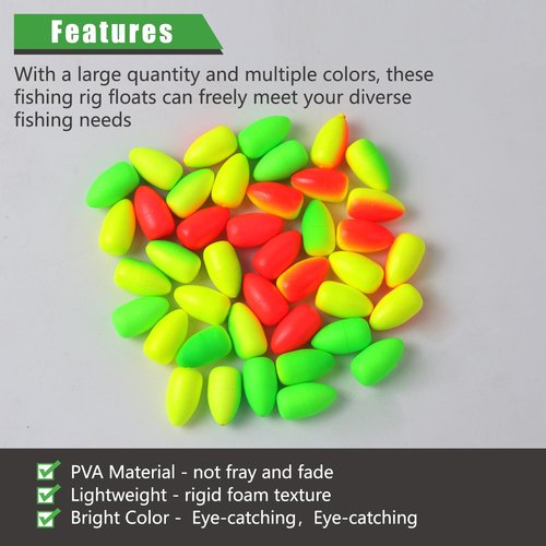 MAFIMOEA 80/60/45 PCS Bullet Fishing Foam Floats Snell Float Surf Pompano Rigs Float for Spinner Rig Making Fly Fishing Strike Indicators for Trout Catfish Walleye (Yellow-Green, M/60PCS)