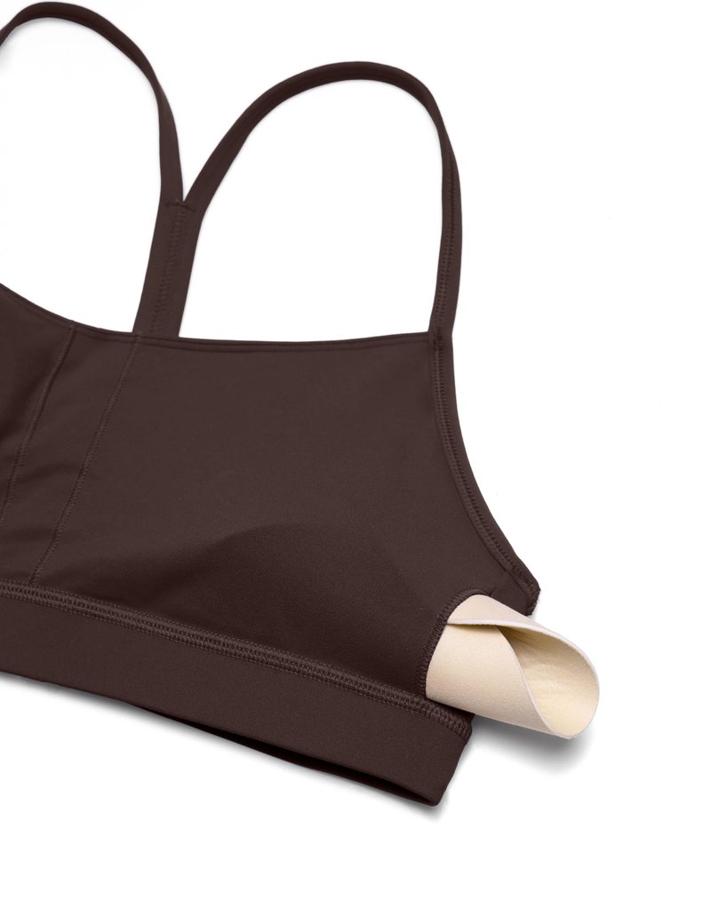 CRZ YOGA Butterluxe Y Back Sports Bras for Women - Padded Racerback Low Impact Spaghetti Thin Strap Workout Yoga Top Hot Fudge Brown Large