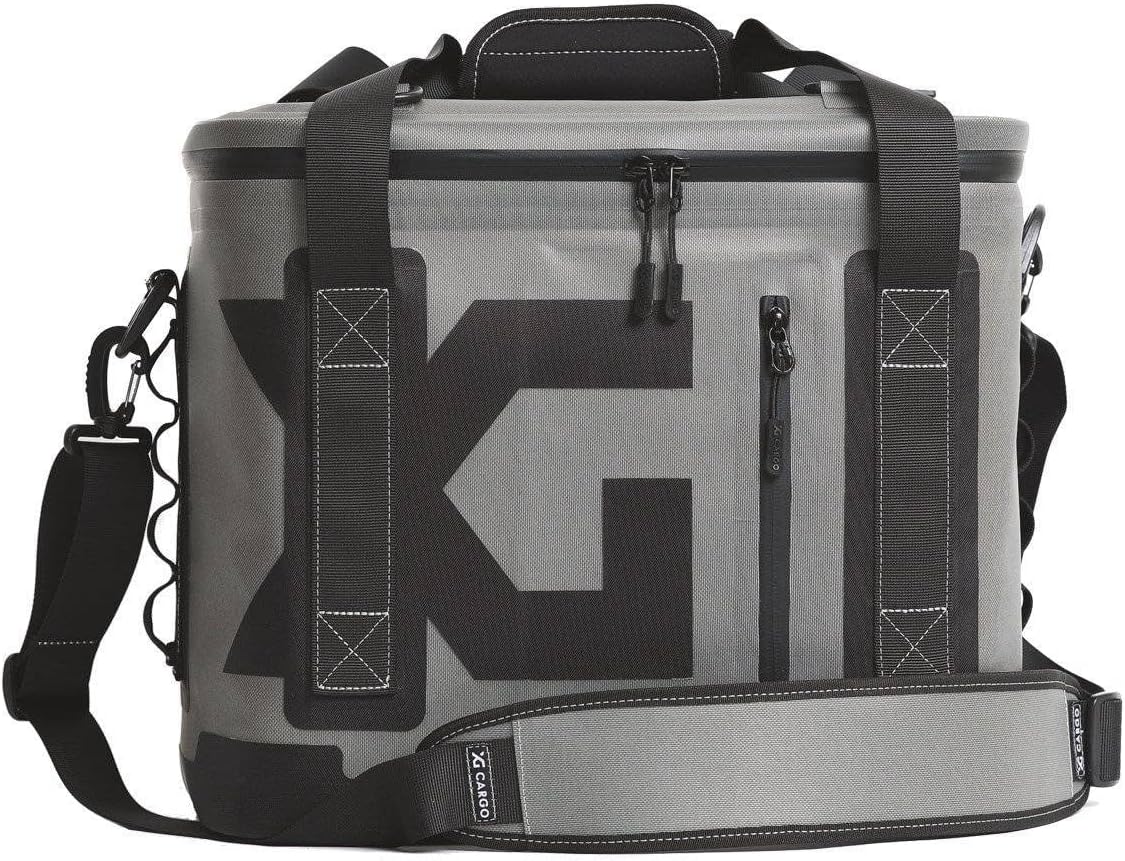 20-Can 21-Quart Insulated Waterproof Nylon Ice Box Cooler with Shoulder Strap and Grab Handles, Black