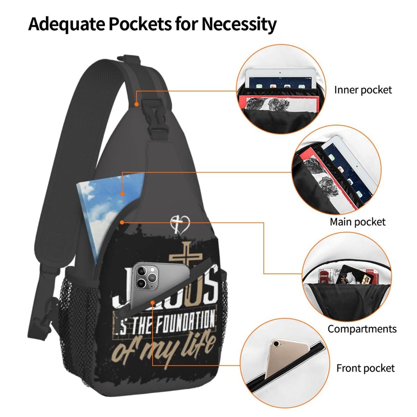 ASYG Christ Bible Sling Bag Crossbody Chest Daypack Casual Backpack Jesus Cross Shoulder Bag CasualDaypacks