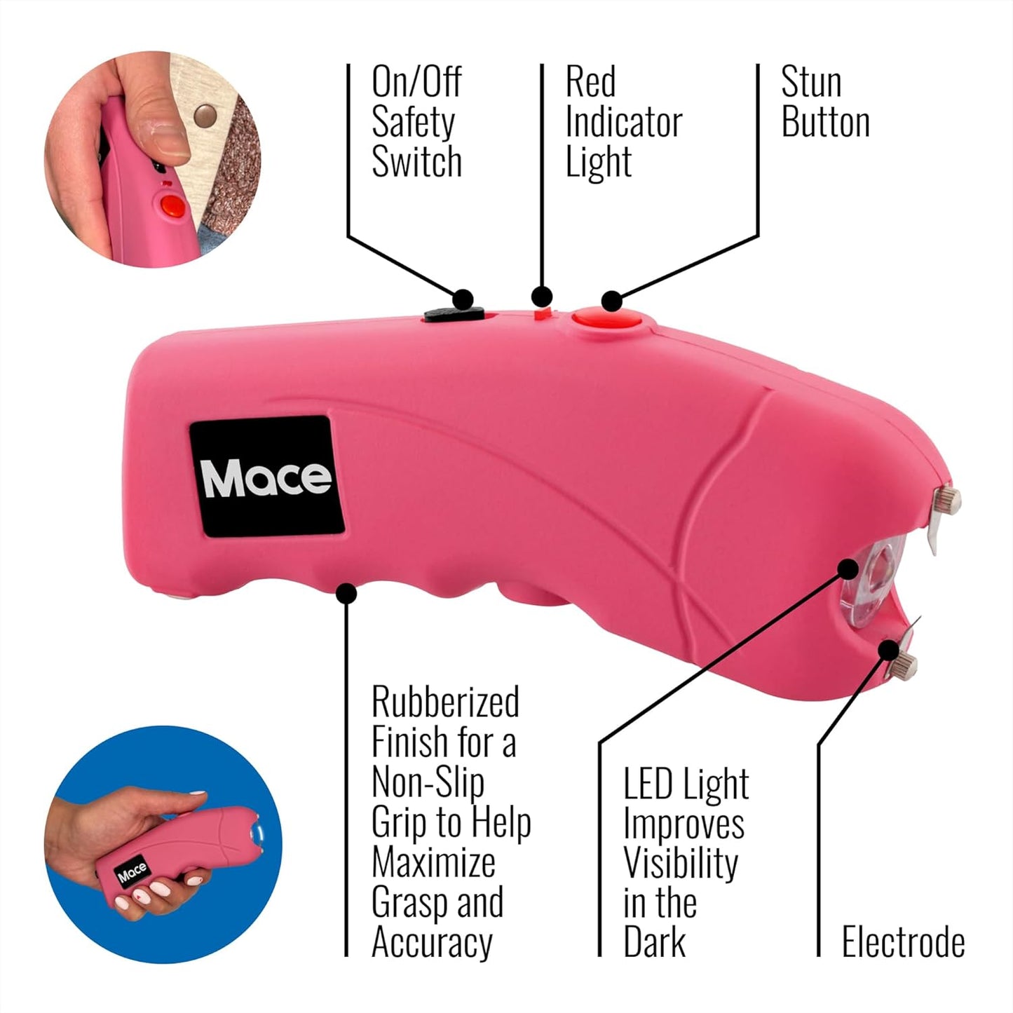 Mace Ergo Stun Gun for Self Defense - Rechargeable, Bright LED Light, High Voltage, Up to 1.69 Microcoulombs of Electric Power, Self Defense for Women & Men