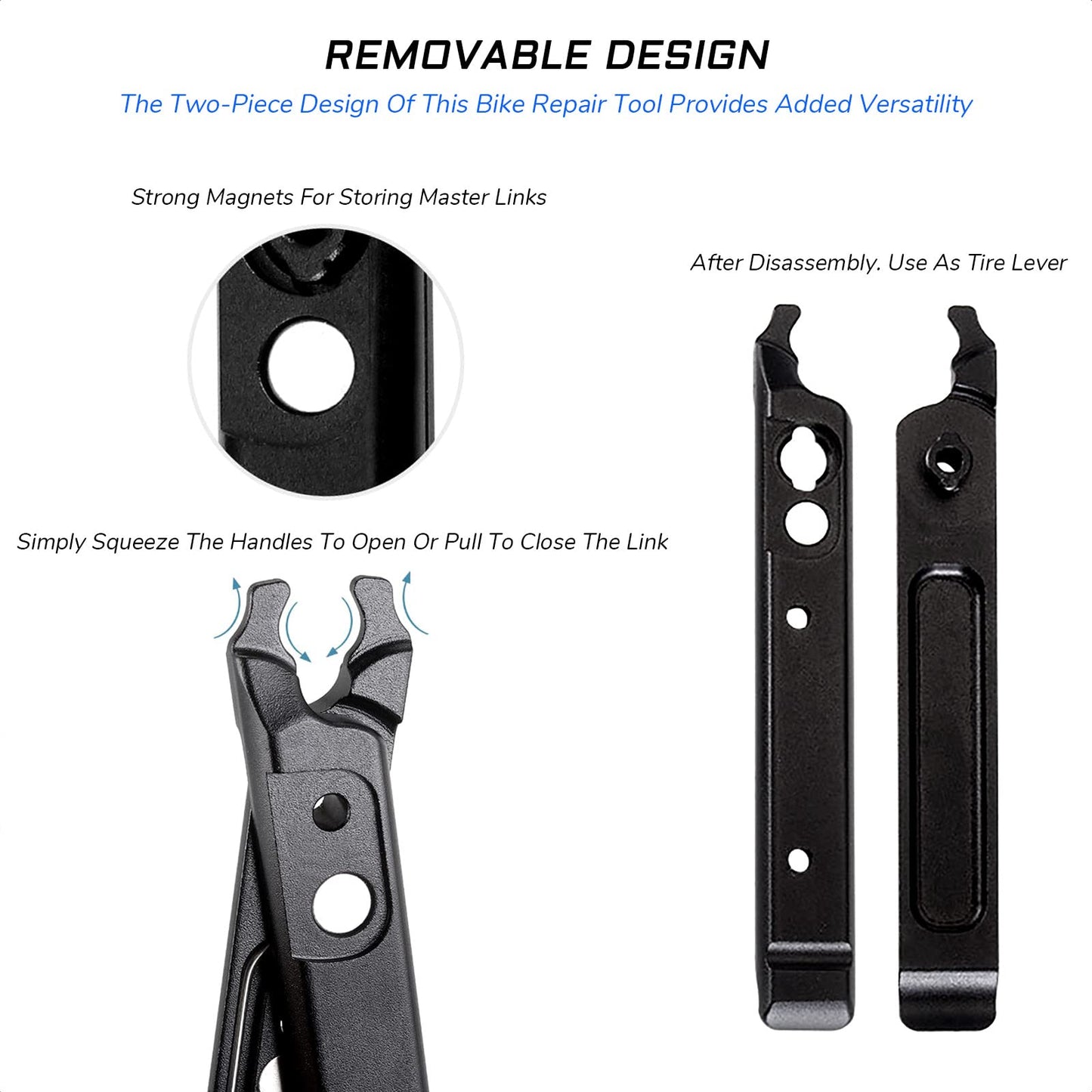 KIEVODE Multi-Functional Master Link Pliers with Master Link Removing, Tire Levers, Storage Links, and Chain Hook - Ideal for MTB, Road, Mountain Bicycle, BMX Bikes